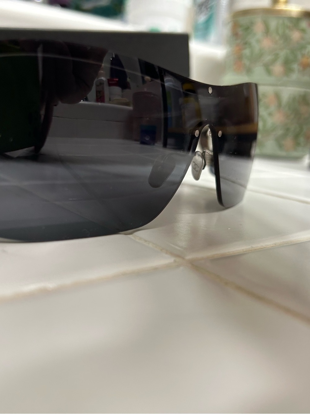 CHANEL Black Shield Sunglasses with Dark Gray Lenses - Picture 6 of 7